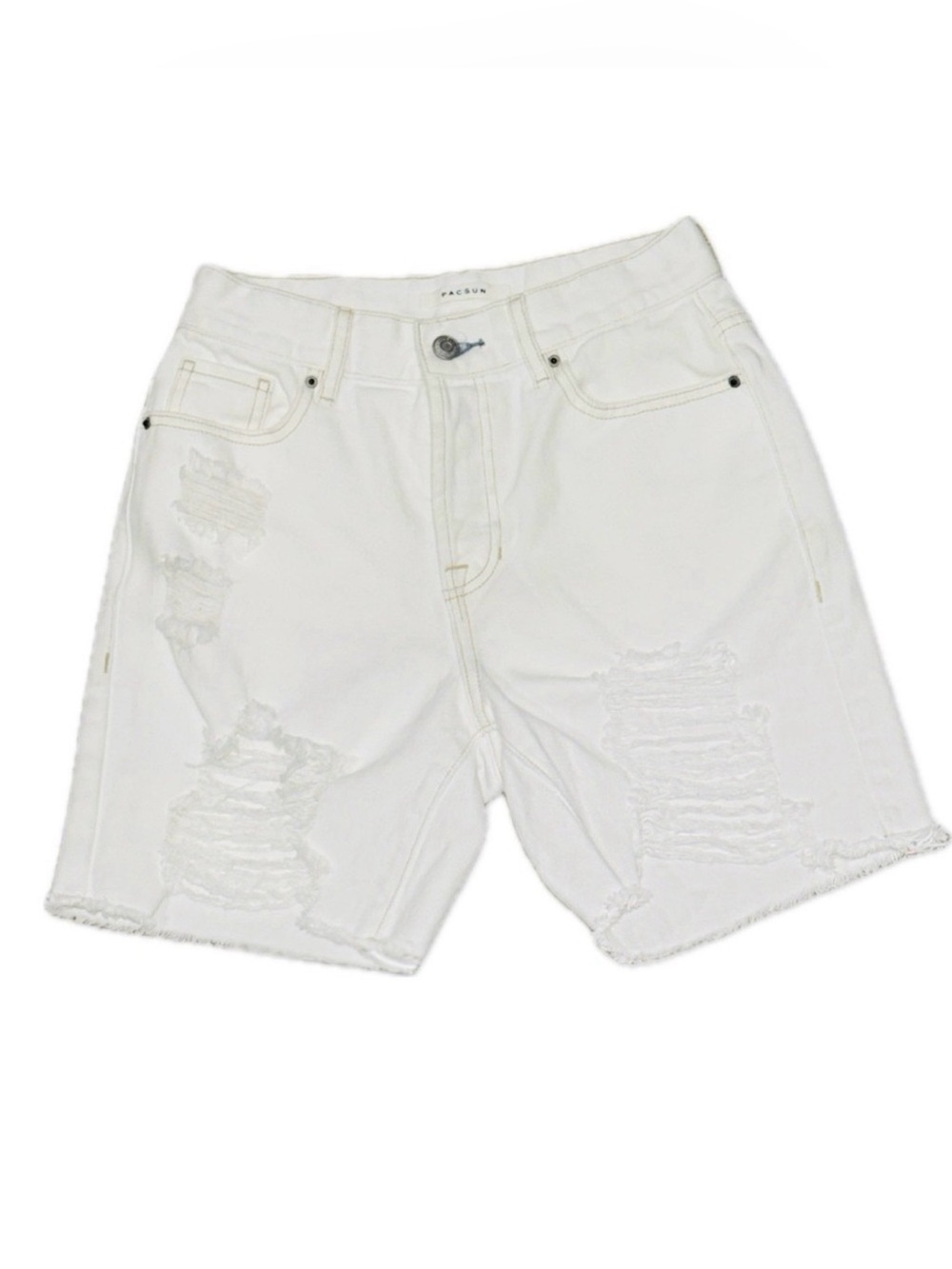🩳☀️ PACSUN White Heavily Distressed High Rise Boy Shorts Y2K Denim Sz‎ 25